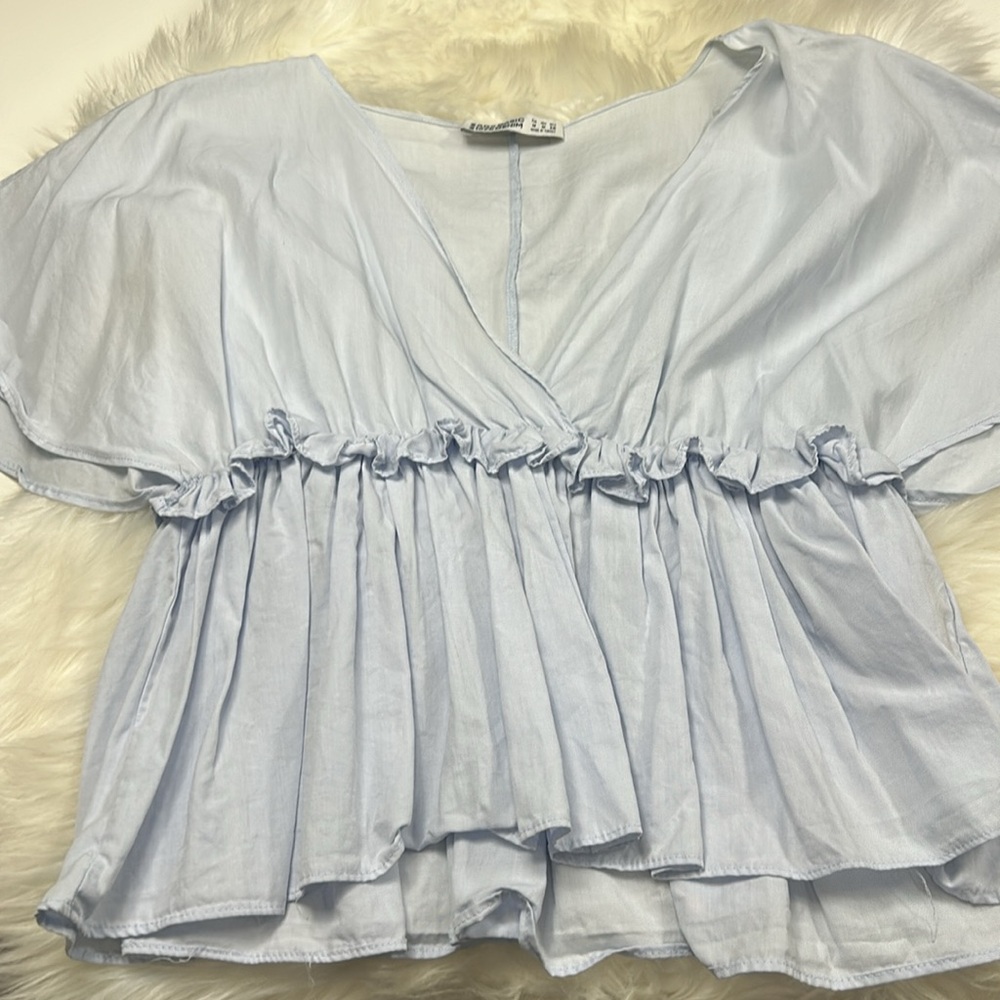 Zara Light Blue Ruffled Blouse - Picture 3 of 4